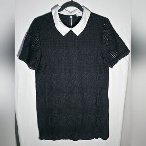 Talori Black Floral Lace Top Peter Pan Collar Coquette Whimsigoth Size M